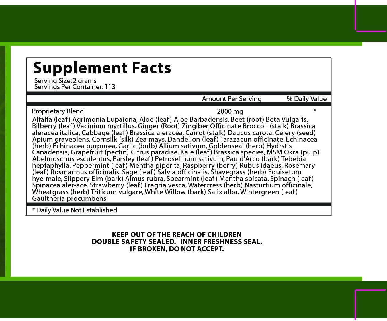 Organic Superfood Greens with MSM Powder | Vegan Friendly | Gluten & Soy Free | Non-GMO | Alkalizing Energy Booster | 8oz 1 Pack | Daily Health Supplement