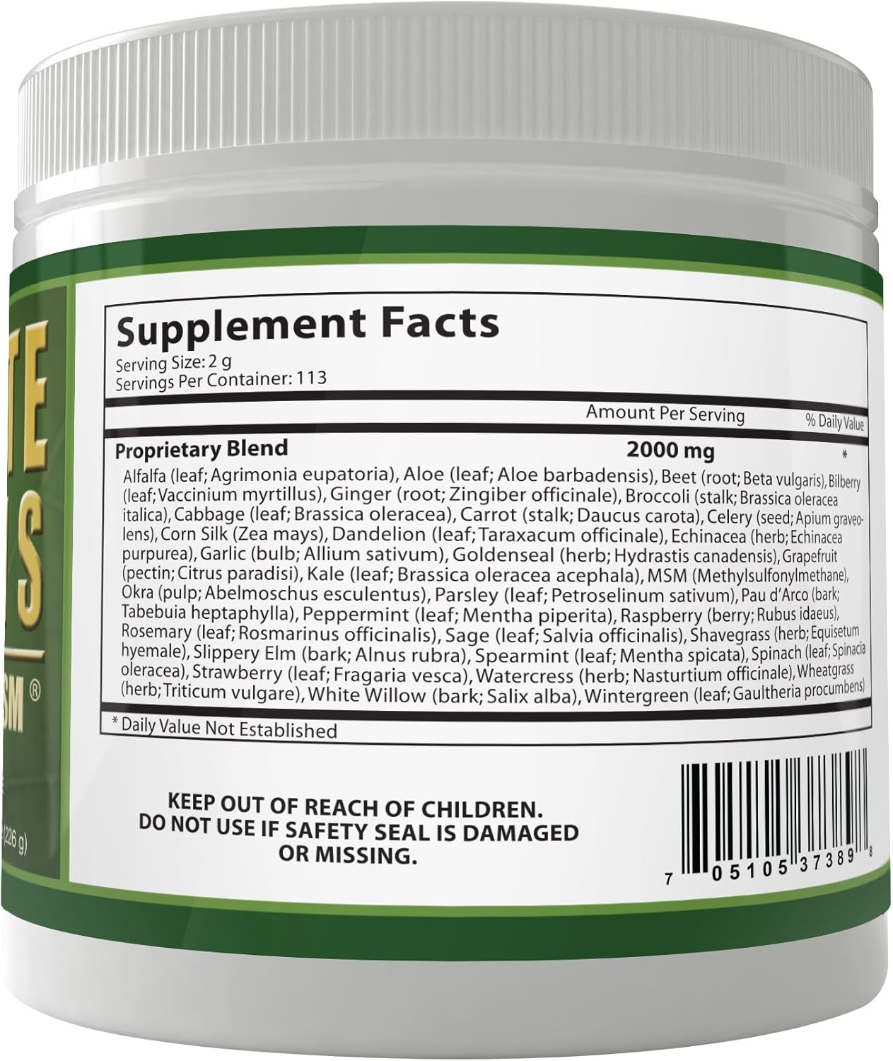 Organic Superfood Greens with MSM Powder | Vegan Friendly | Gluten & Soy Free | Non-GMO | Alkalizing Energy Booster | 8oz 1 Pack | Daily Health Supplement