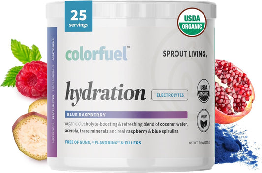 Organic Superfood Hydration Powder Mix with Adaptogens - Electrolytes, Recovery & Himalayan Pink Salt - Blue Raspberry Flavor - 25 Servings