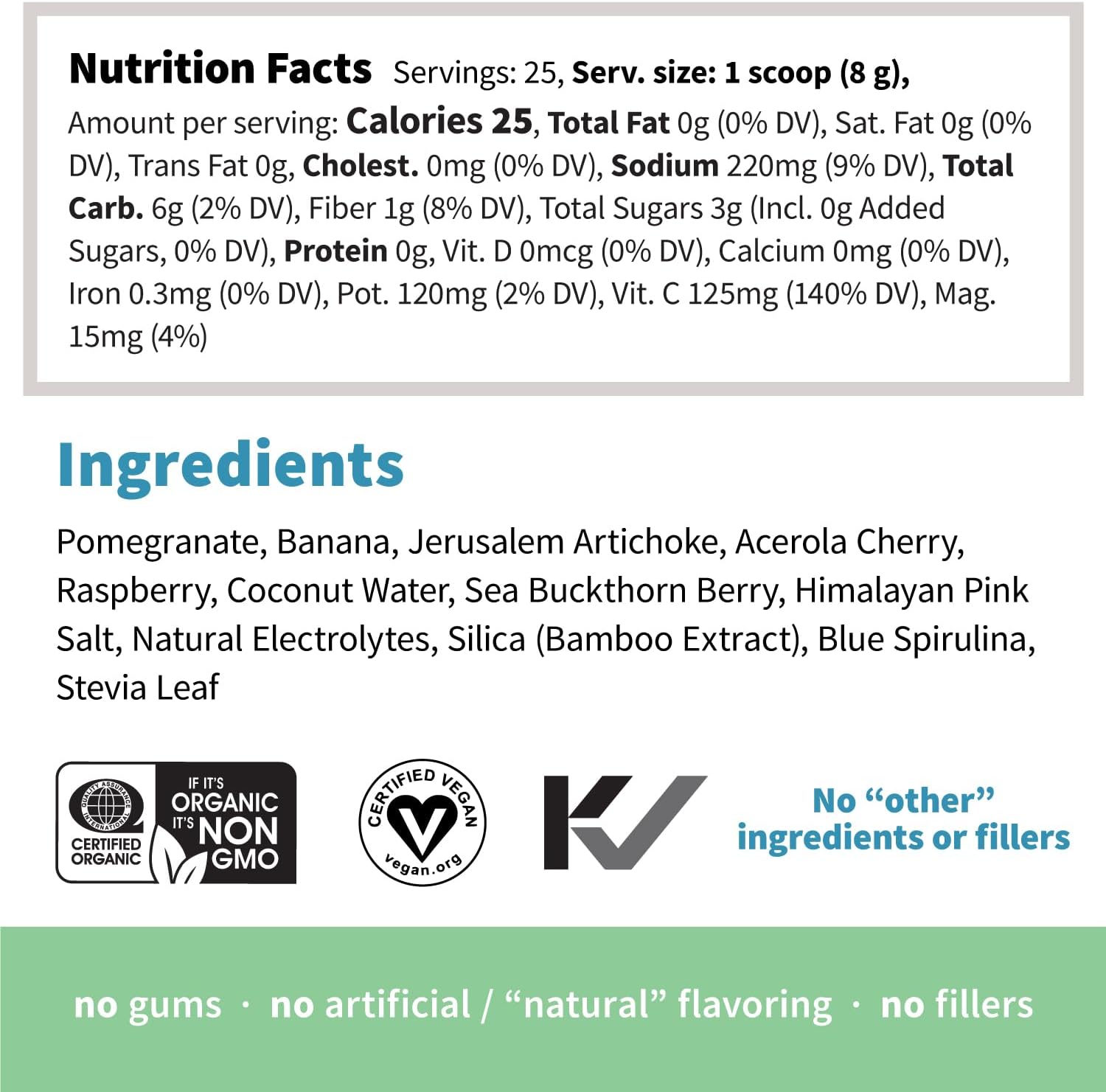 Organic Superfood Hydration Powder Mix with Adaptogens - Electrolytes, Recovery & Himalayan Pink Salt - Blue Raspberry Flavor - 25 Servings