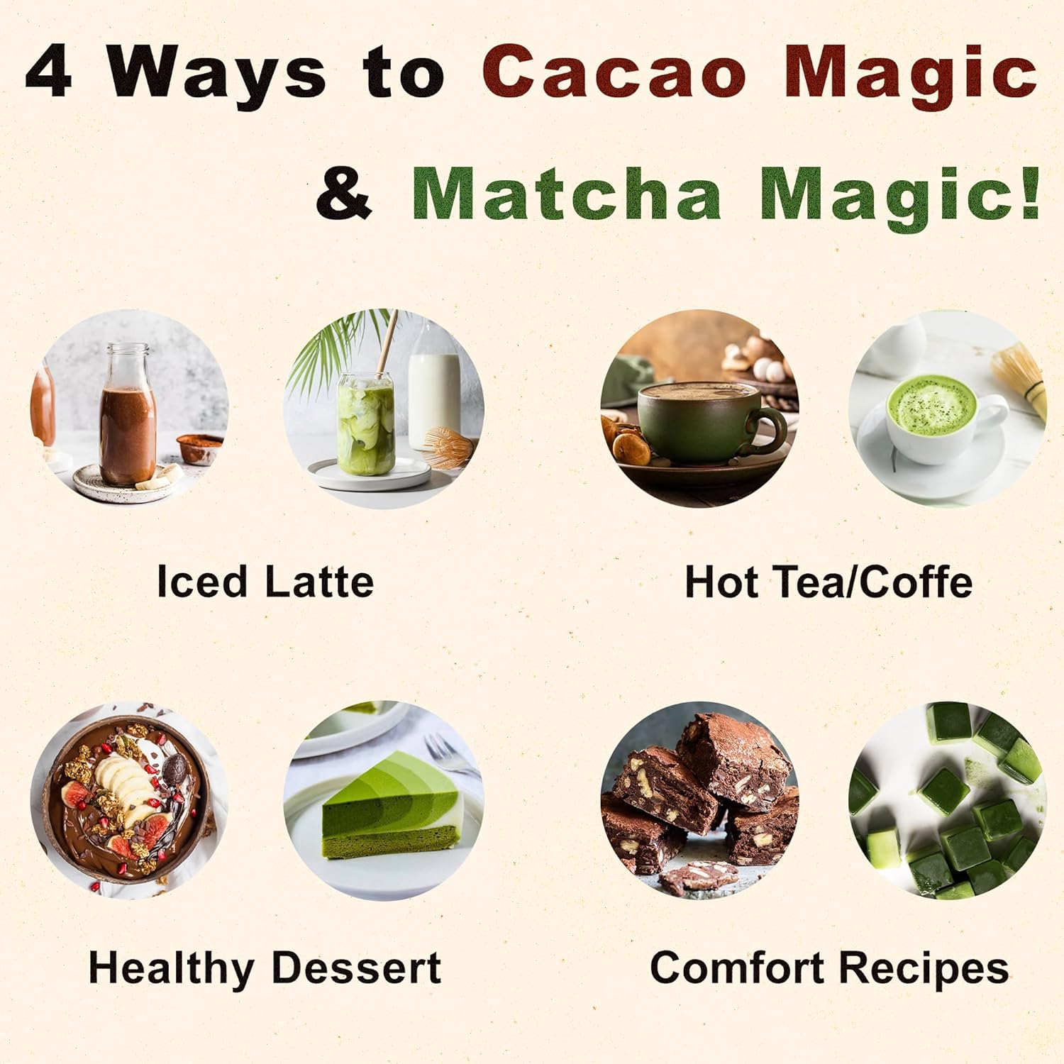 Organic Superfood Mushroom Powder Blend for Focus & Energy - Cacao & Matcha Magic (50 Servings)