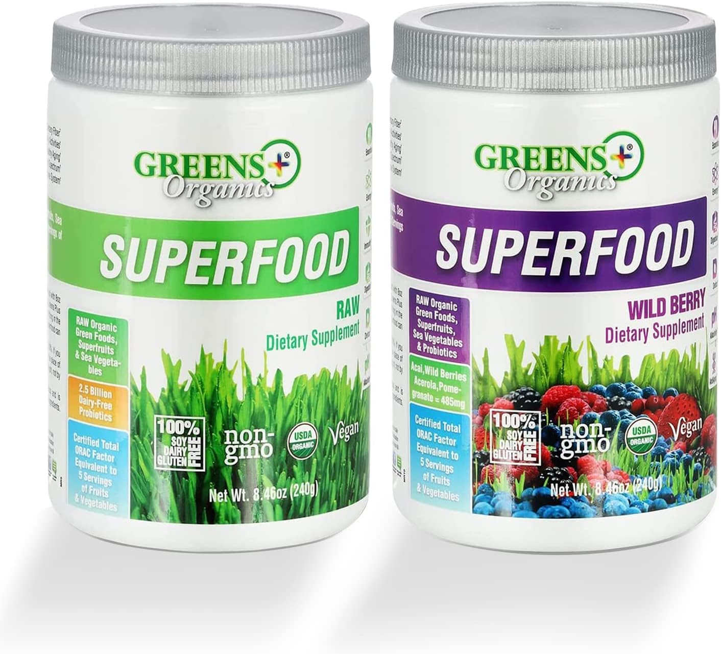 Organic Superfood Powder Bundle with Probiotics - Raw & Wild Berry, Gluten Free, USDA Certified - Pack of 2