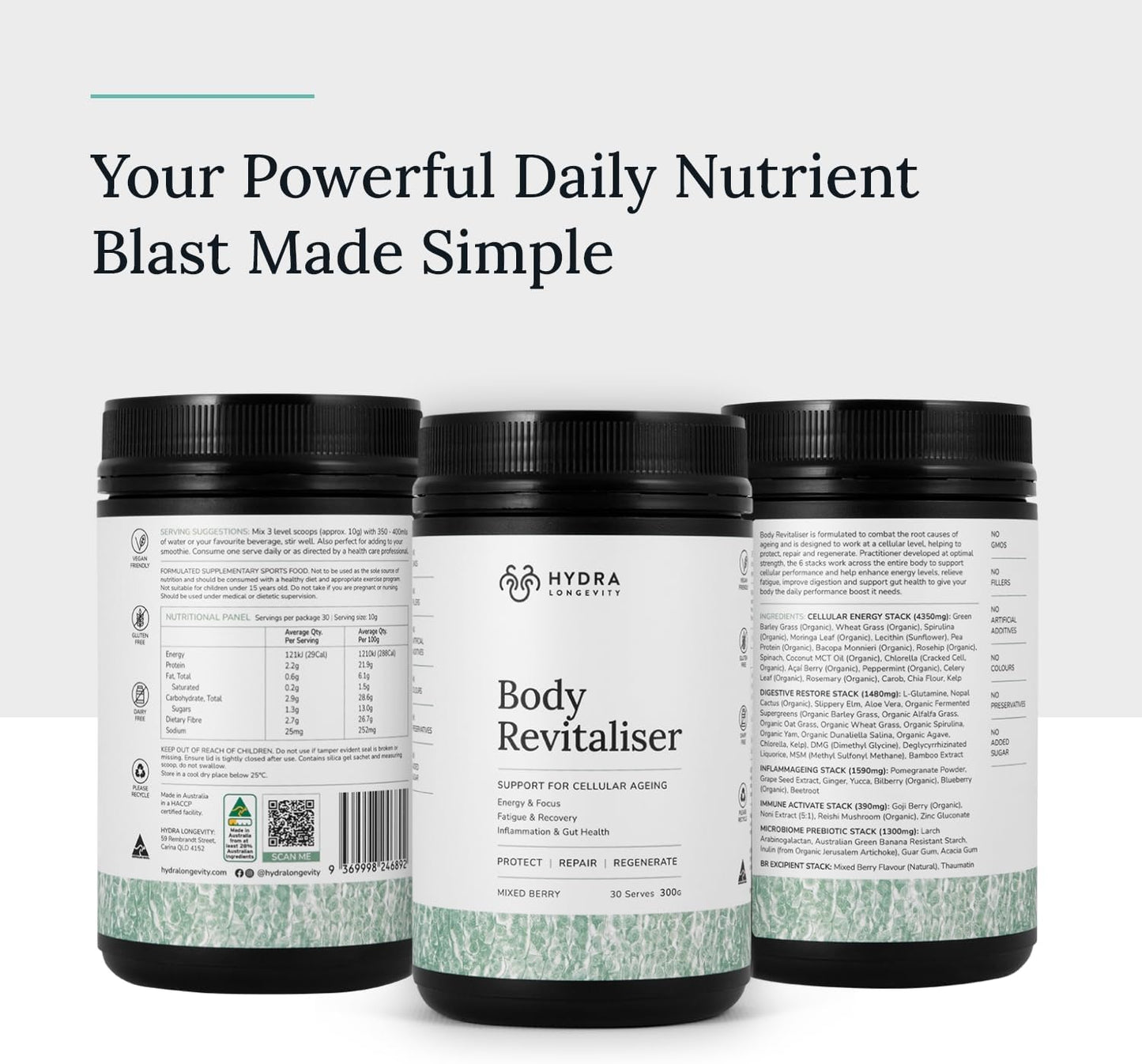 Organic Superfood Powder for Body Revitalization with 49 Ingredients, Prebiotics, Chlorella, Reishi, Vegan, Non-GMO, Gluten-Free - 300g