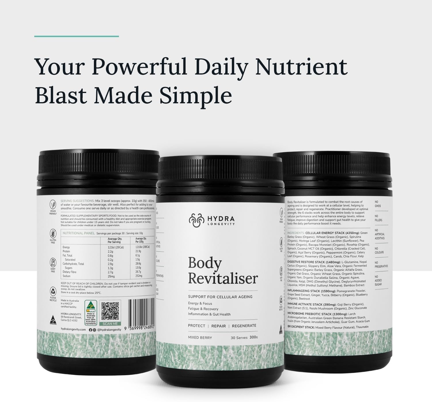 Organic Superfood Powder for Body Revitalization with 49 Ingredients, Prebiotics, Chlorella, Reishi, Vegan, Non-GMO, Gluten-Free - 300g
