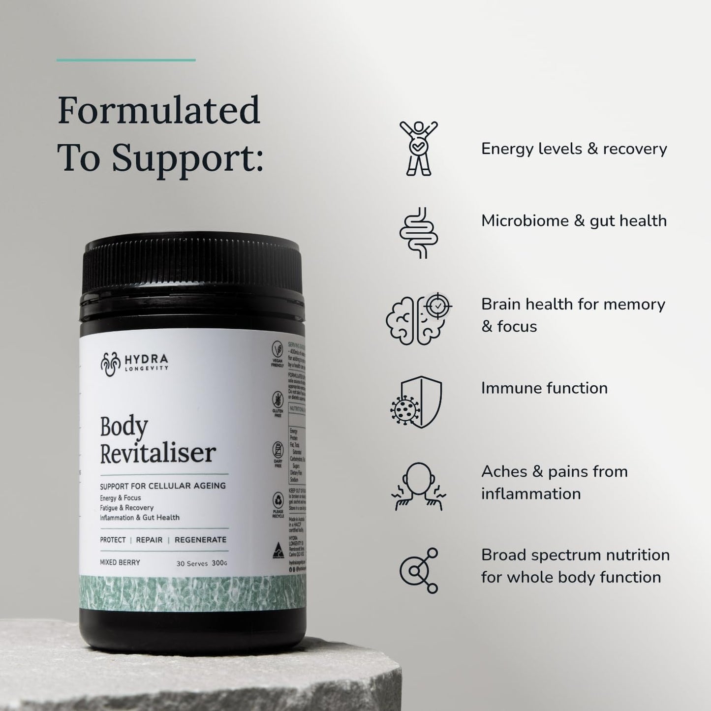 Organic Superfood Powder for Body Revitalization with 49 Ingredients, Prebiotics, Chlorella, Reishi, Vegan, Non-GMO, Gluten-Free - 300g