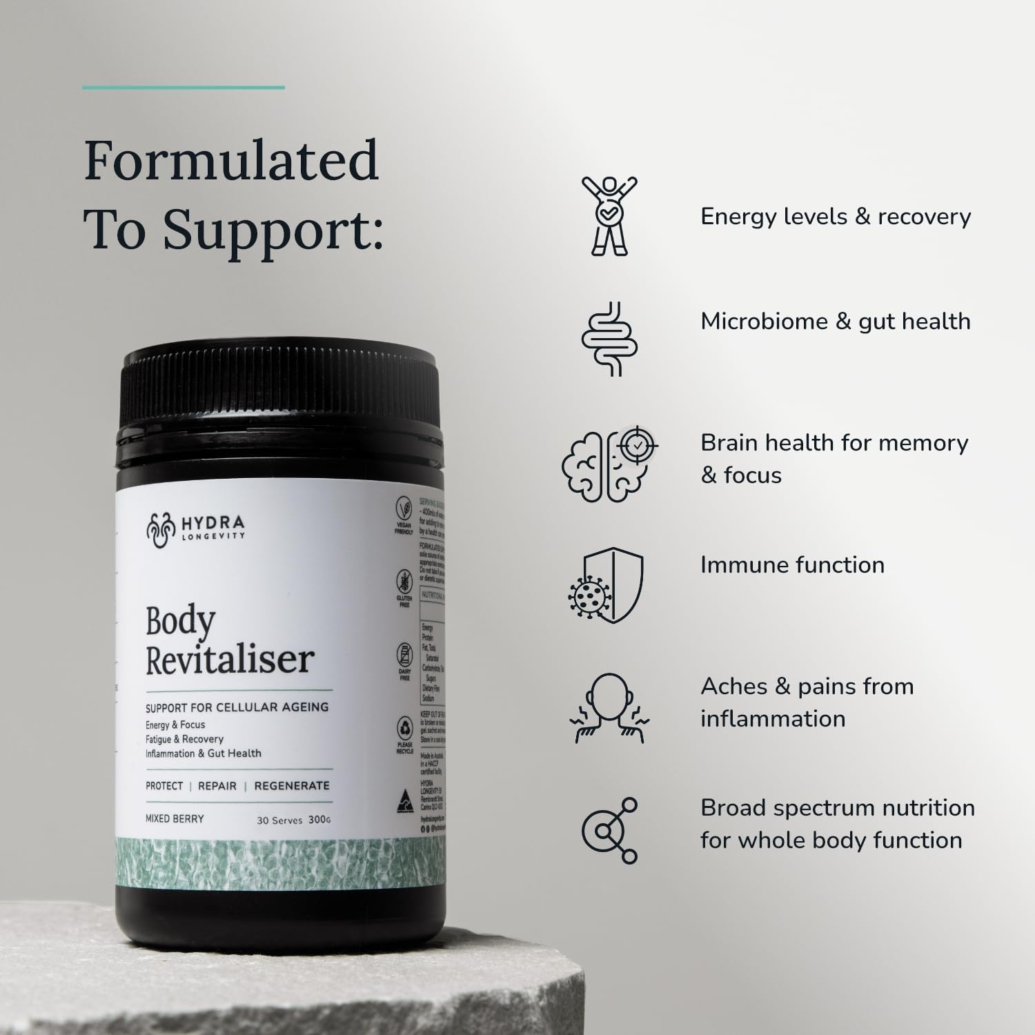 Organic Superfood Powder for Body Revitalization with 49 Ingredients, Prebiotics, Chlorella, Reishi, Vegan, Non-GMO, Gluten-Free - 300g
