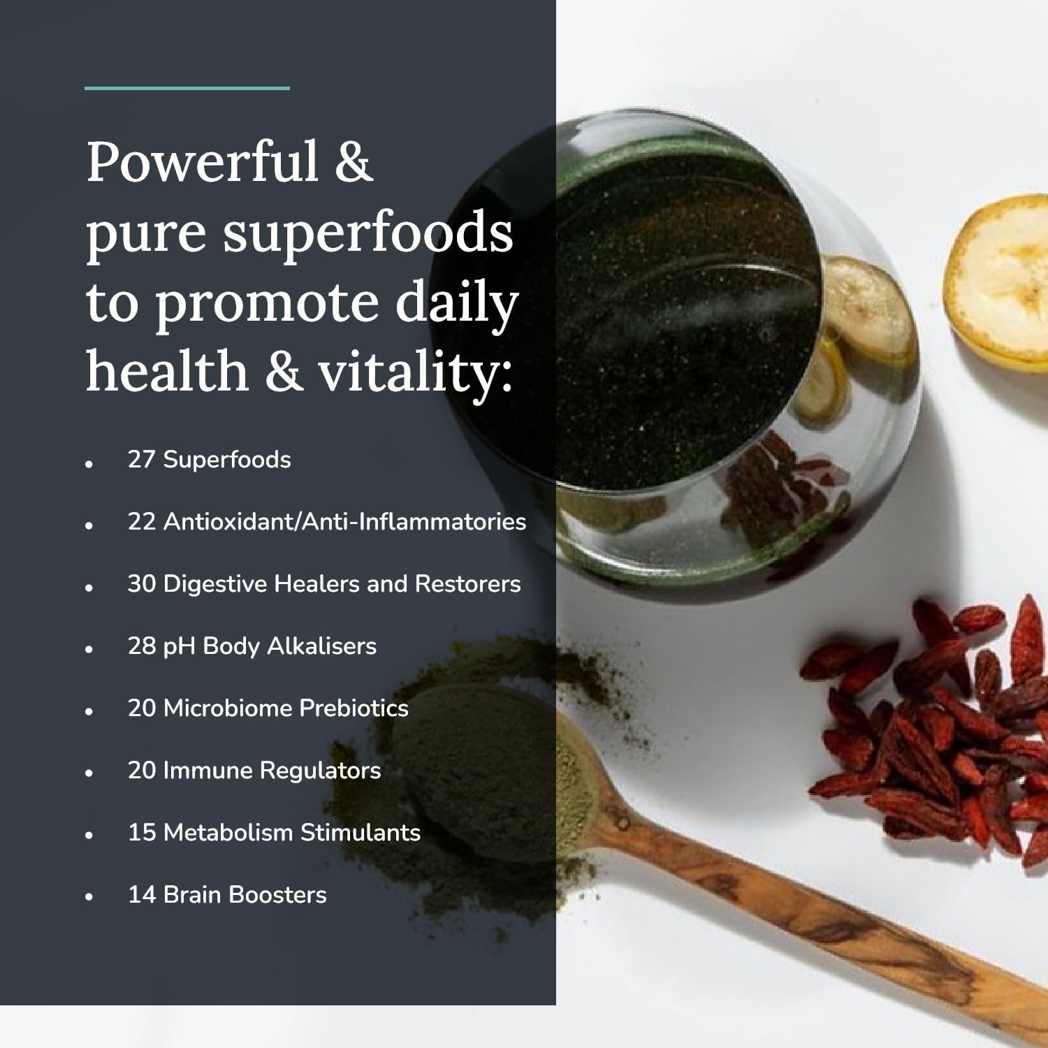 Organic Superfood Powder for Body Revitalization with 49 Ingredients, Prebiotics, Chlorella, Reishi, Vegan, Non-GMO, Gluten-Free - 300g