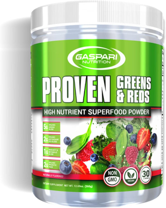 Organic Superfood Powder with Probiotics and Fiber for Immune Support - Gaspari Nutrition Greens and Reds (30 Servings, Vegan, Non-GMO, Natural Fruity)