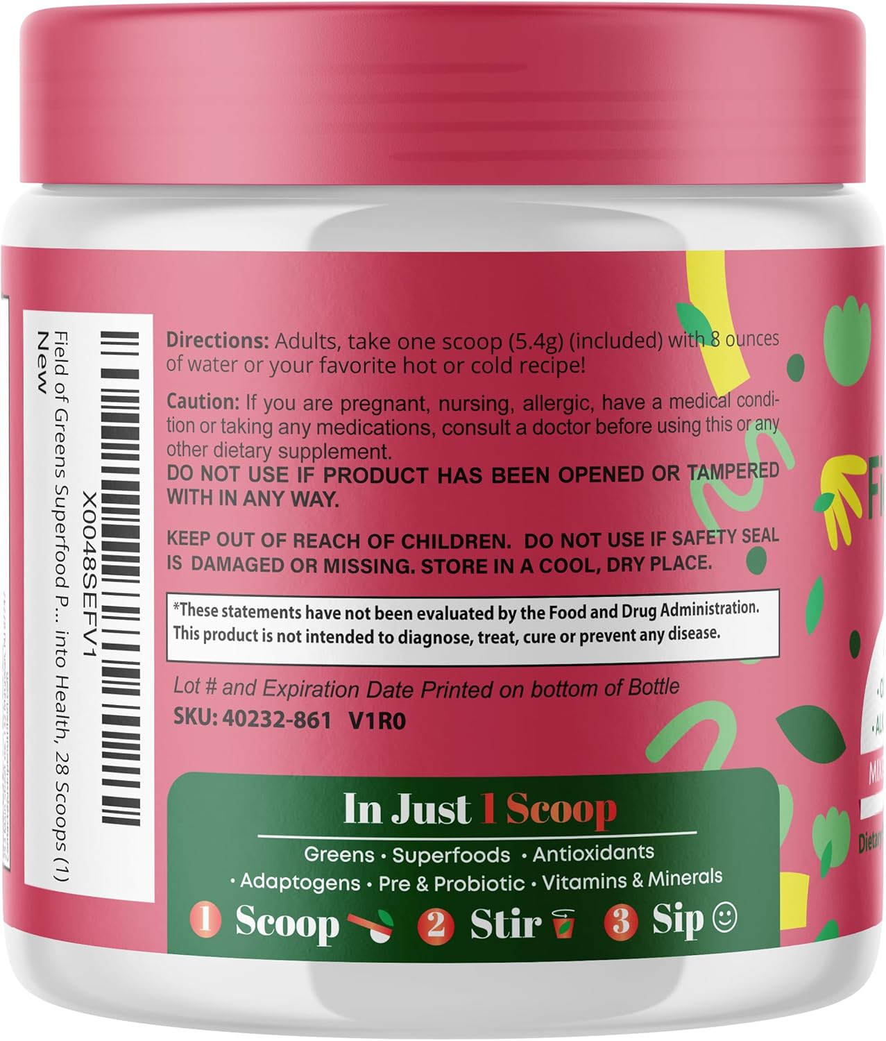 Organic Superfood Powder with Probiotics for Gut Health & Immunity, Plant-Based Mix with Spirulina, Chlorella, Beet Root Powder - Mixed Berry Flavor, 28 Servings