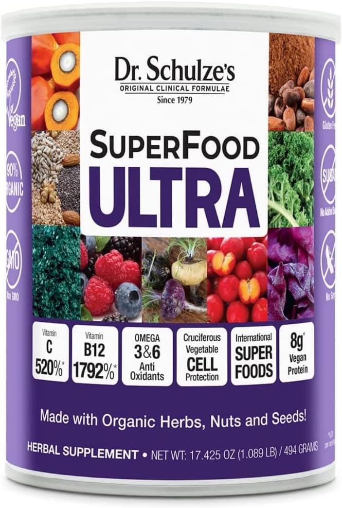Organic SuperFood Ultra Powder with Vitamin B Complex and 520% Vitamin C | Boost Energy & Fitness | Vegan, Non-GMO, Gluten-Free | 17.4 Oz