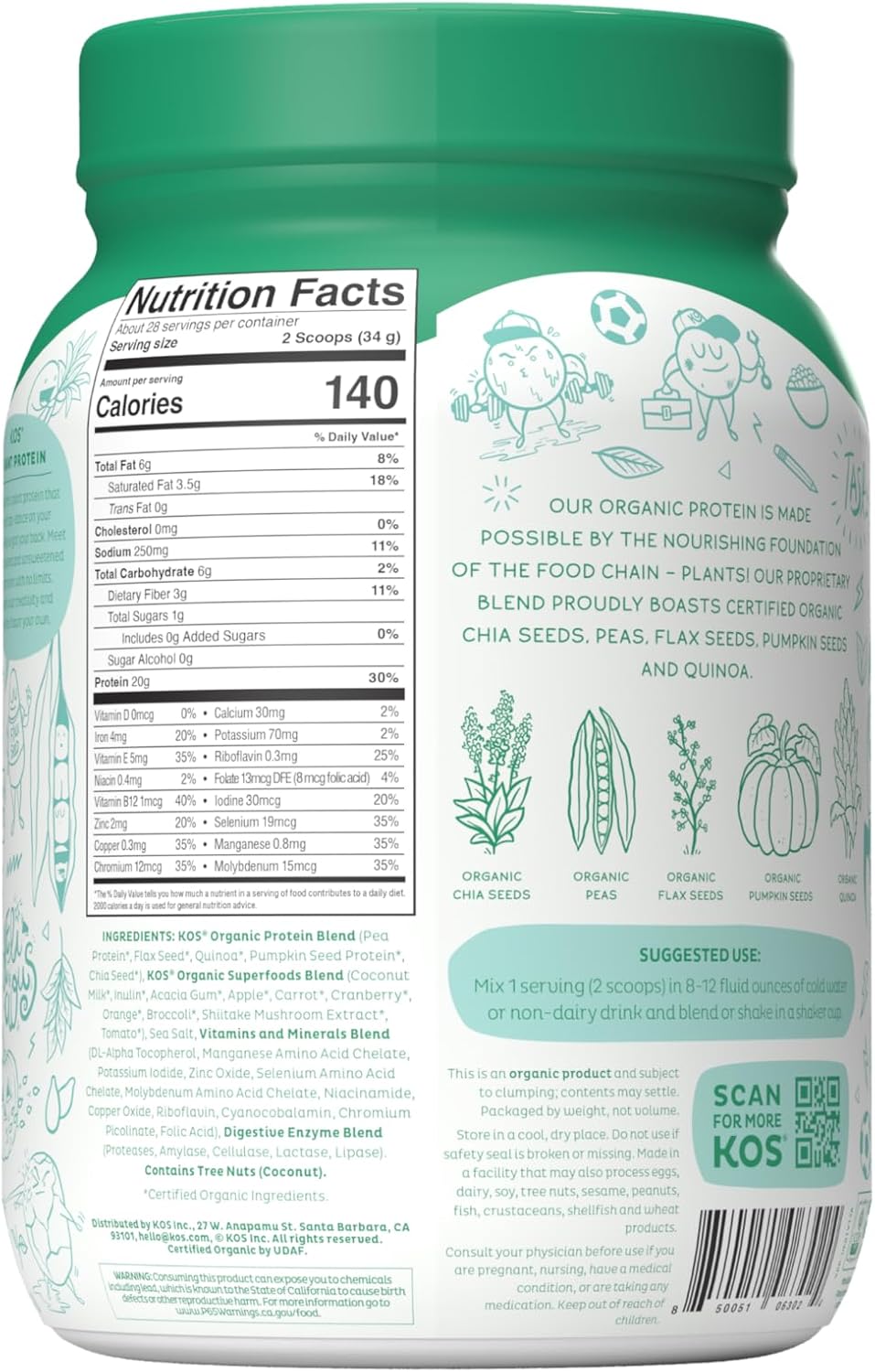 Organic Superfood Vegan Protein Powder - Unflavored, Low Carb Pea Protein Blend - Rich in Vitamins & Minerals - Keto, Soy, Dairy Free - Meal Replacement - 28 Servings
