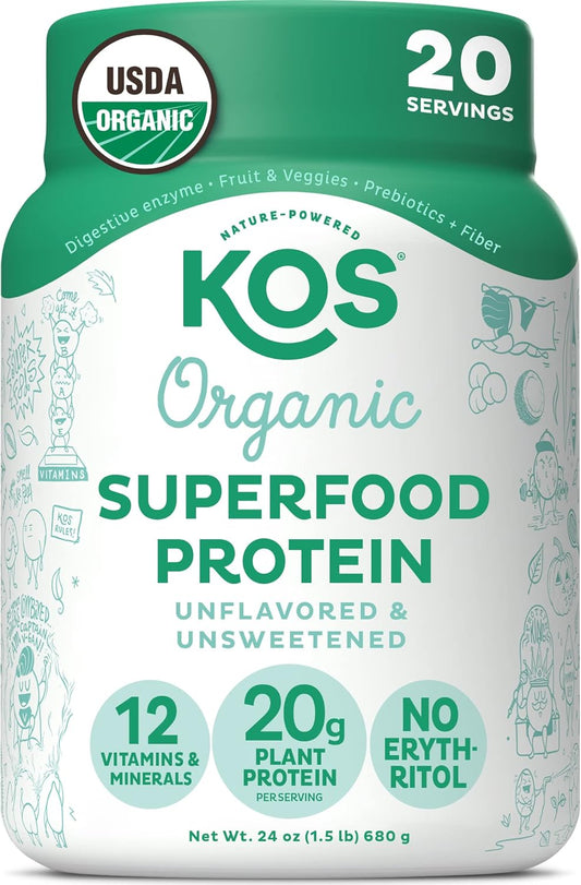Organic Superfood Vegan Protein Powder, Low Carb Pea Blend - Unflavored & Unsweetened, Keto & Dairy Free - Meal Replacement Rich in Vitamins & Minerals for Men & Women - 20 Servings