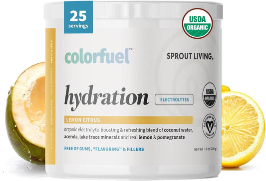 Organic Superfoods + Adaptogens Hydration Powder Drink Mix - Electrolyte Support & Recovery with Himalayan Pink Salt, Coconut Water, Lemon Citrus Flavor - 25 Servings