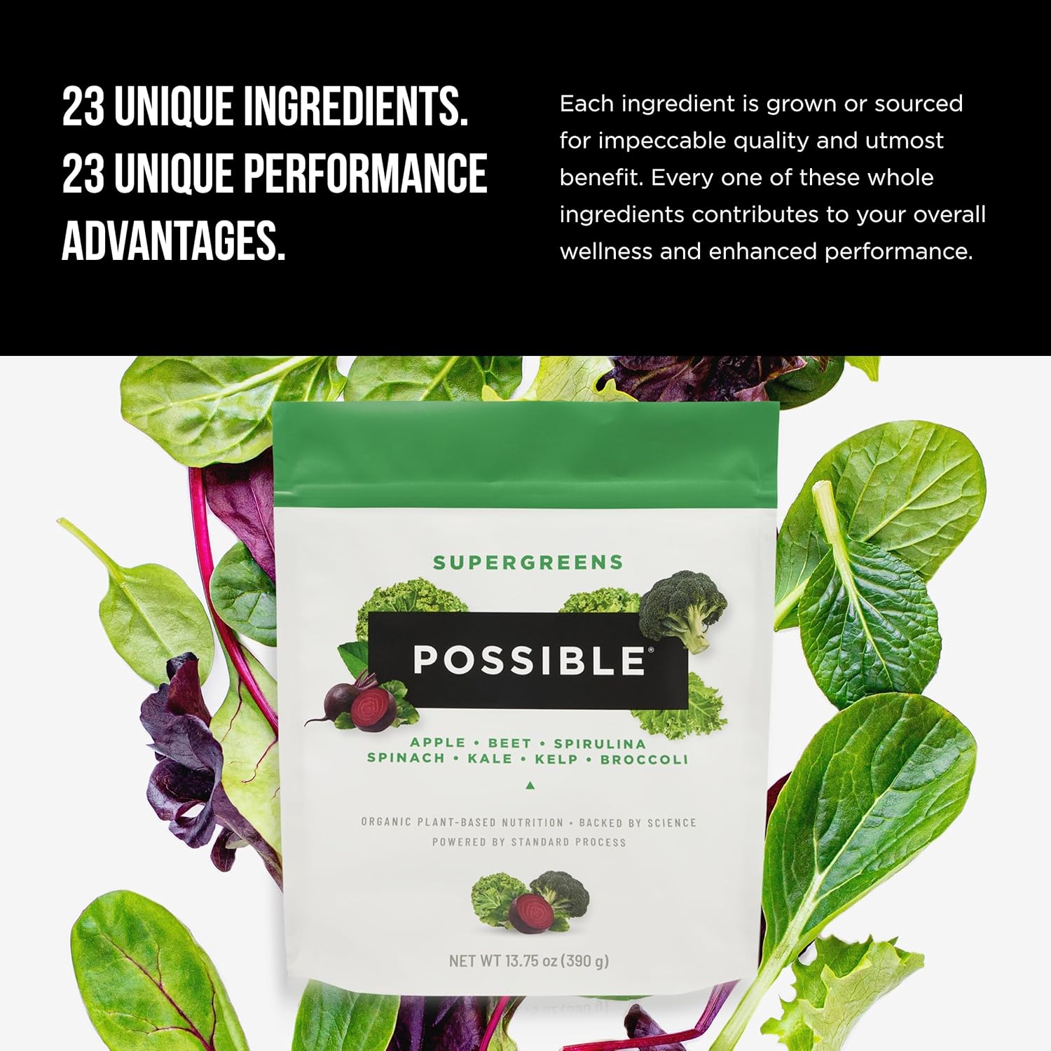 Organic SuperGreens Powder Mix with 23 Whole Food Ingredients - Vegan, Plant-Based, Gluten-Free - Clean Label, 30 Servings