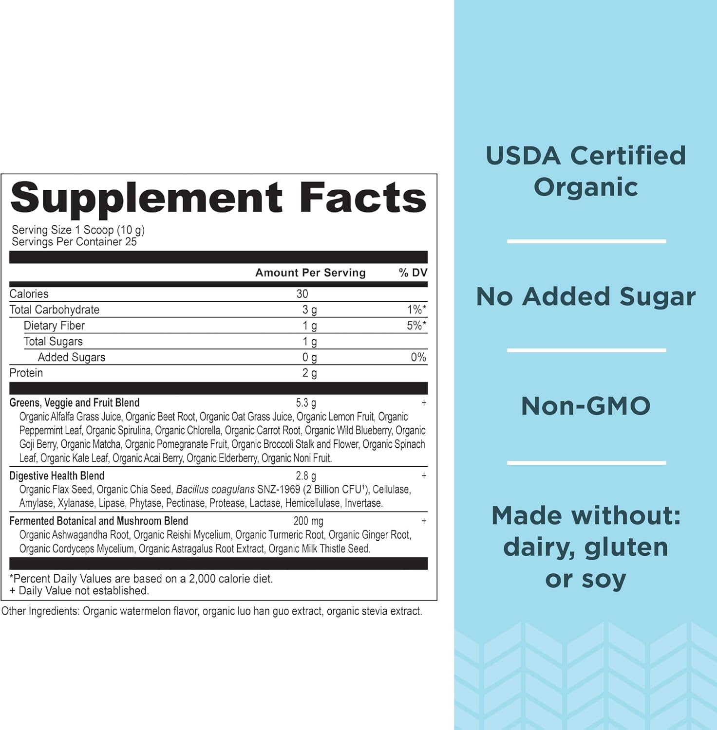 Organic SuperGreens Powder with Probiotics, Peppermint, Real Fruits & Vegetables - Digestive & Energy Support