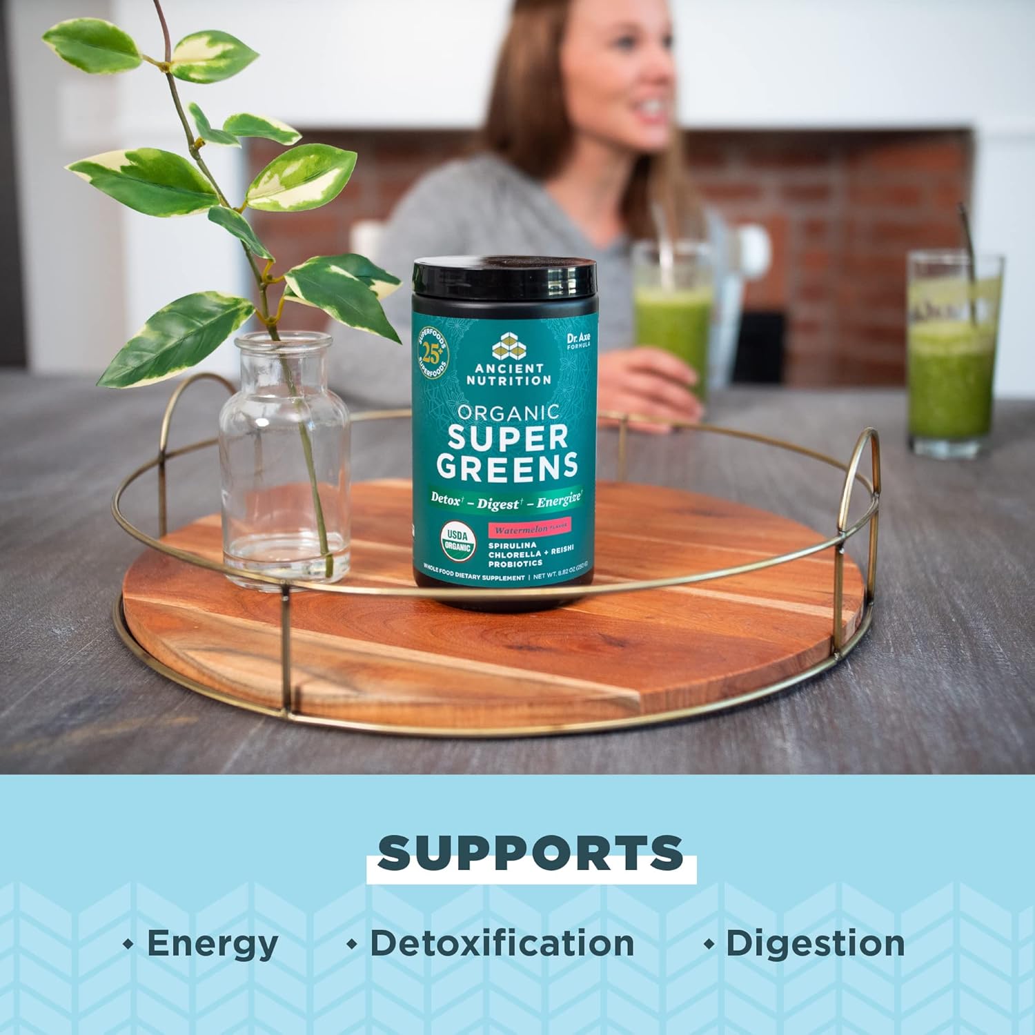 Organic SuperGreens Powder with Probiotics, Peppermint, Real Fruits & Vegetables - Digestive & Energy Support