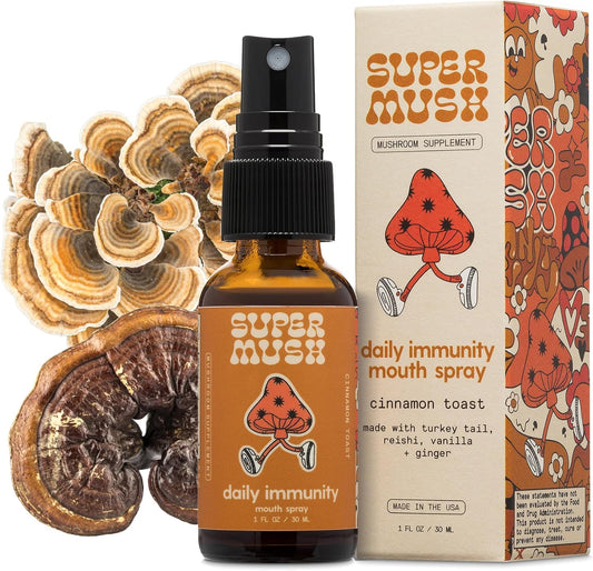 Organic SuperMush Daily Immunity Mouth Spray - Turkey Tail & Reishi Mushroom Extract - Immune & Digestive Health Support - 30ml