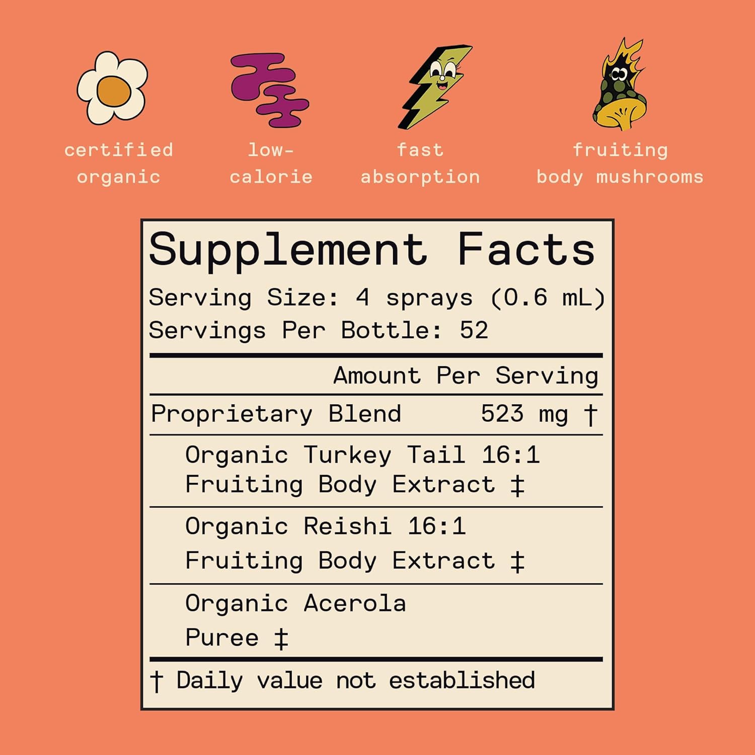 Organic SuperMush Daily Immunity Mouth Spray - Turkey Tail & Reishi Mushroom Extract - Immune & Digestive Health Support - 30ml