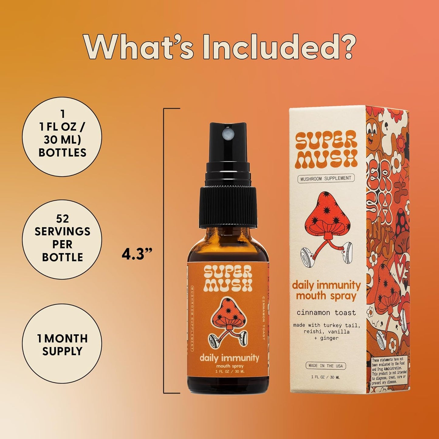 Organic SuperMush Daily Immunity Mouth Spray - Turkey Tail & Reishi Mushroom Extract - Immune & Digestive Health Support - 30ml