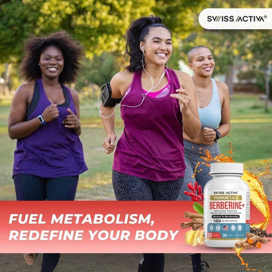 Organic Swiss Activa+ Berberine Supplement with Bioperine | 1025mg | Ceylon Cinnamon, Turmeric, Ginger, ACV, Goldenseal Root | Metabolic & Digestive Support | 30-Day Supply