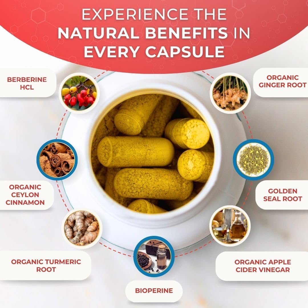 Organic Swiss Activa+ Berberine Supplement with Bioperine | 1025mg | Ceylon Cinnamon, Turmeric, Ginger, ACV, Goldenseal Root | Metabolic & Digestive Support | 30-Day Supply