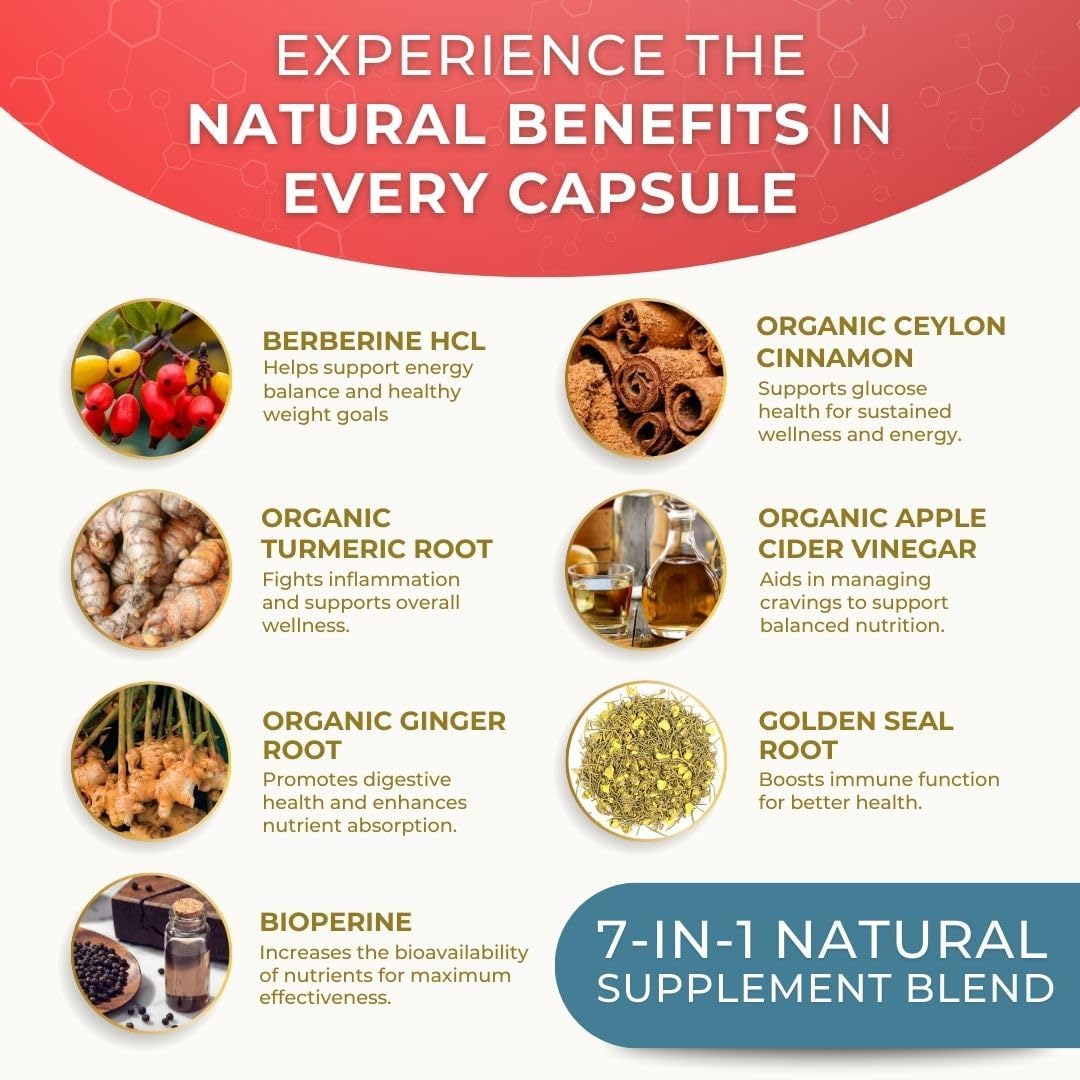 Organic Swiss Activa+ Berberine Supplement with Bioperine | 1025mg | Ceylon Cinnamon, Turmeric, Ginger, ACV, Goldenseal Root | Metabolic & Digestive Support | 30-Day Supply
