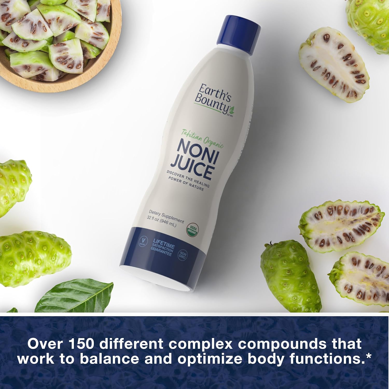 Organic Tahitian Noni Juice - 32 fl.oz - Pure Immune & Joint Support - Organic & Kosher - No Additives - Earth's Bounty