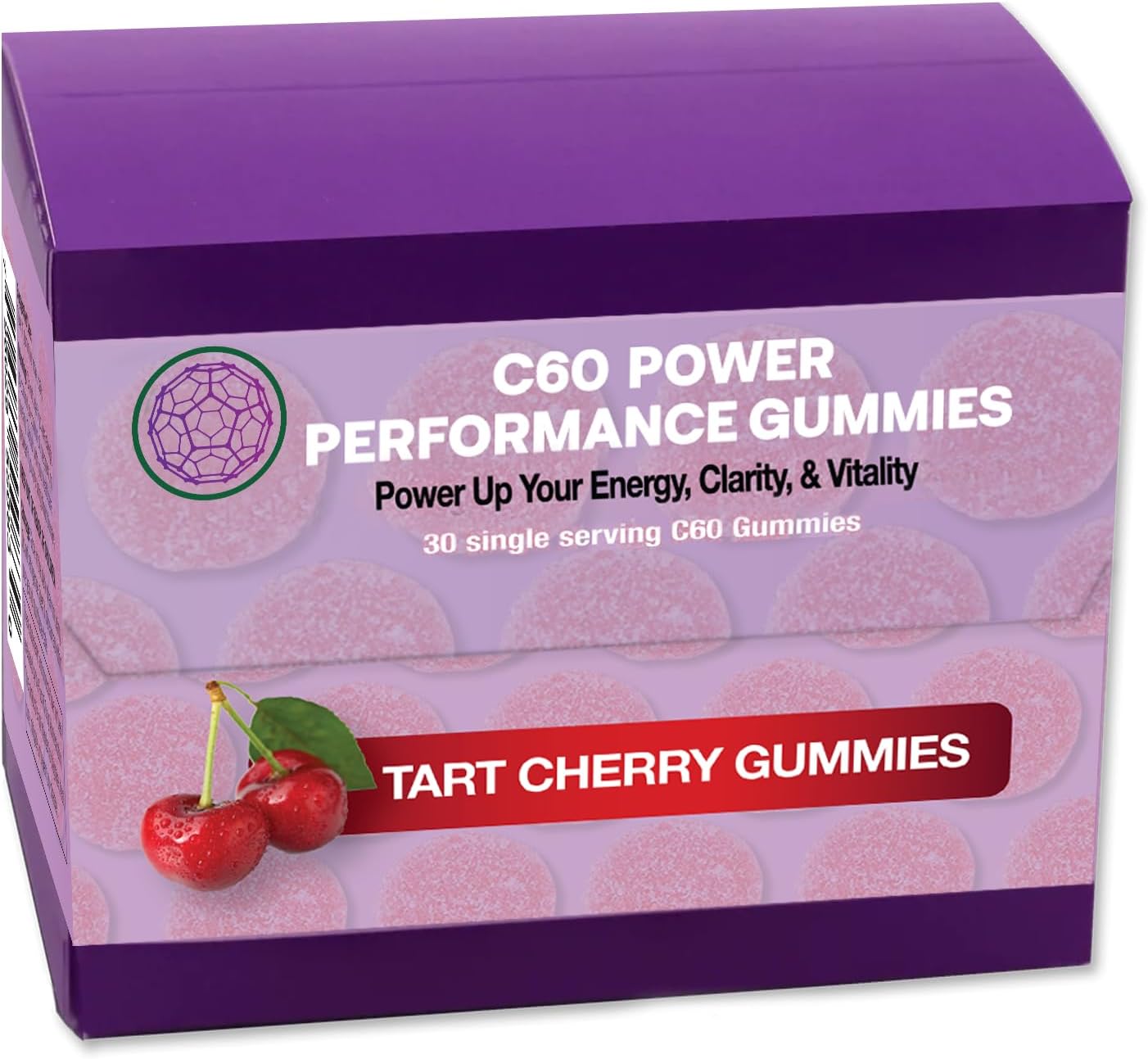 Organic Tart Cherry C60 Power Gummies - 30 Servings, 99.99% Pure C60 Carbon Fullerenes, Made in USA, Energy & Mental Clarity Support