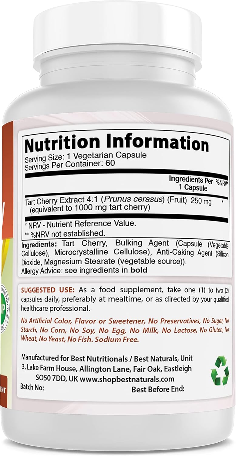 Organic Tart Cherry Extract Capsules - 1000 mg, 60 Count - Premium Quality Supplement for Joint Support and Sleep Aid