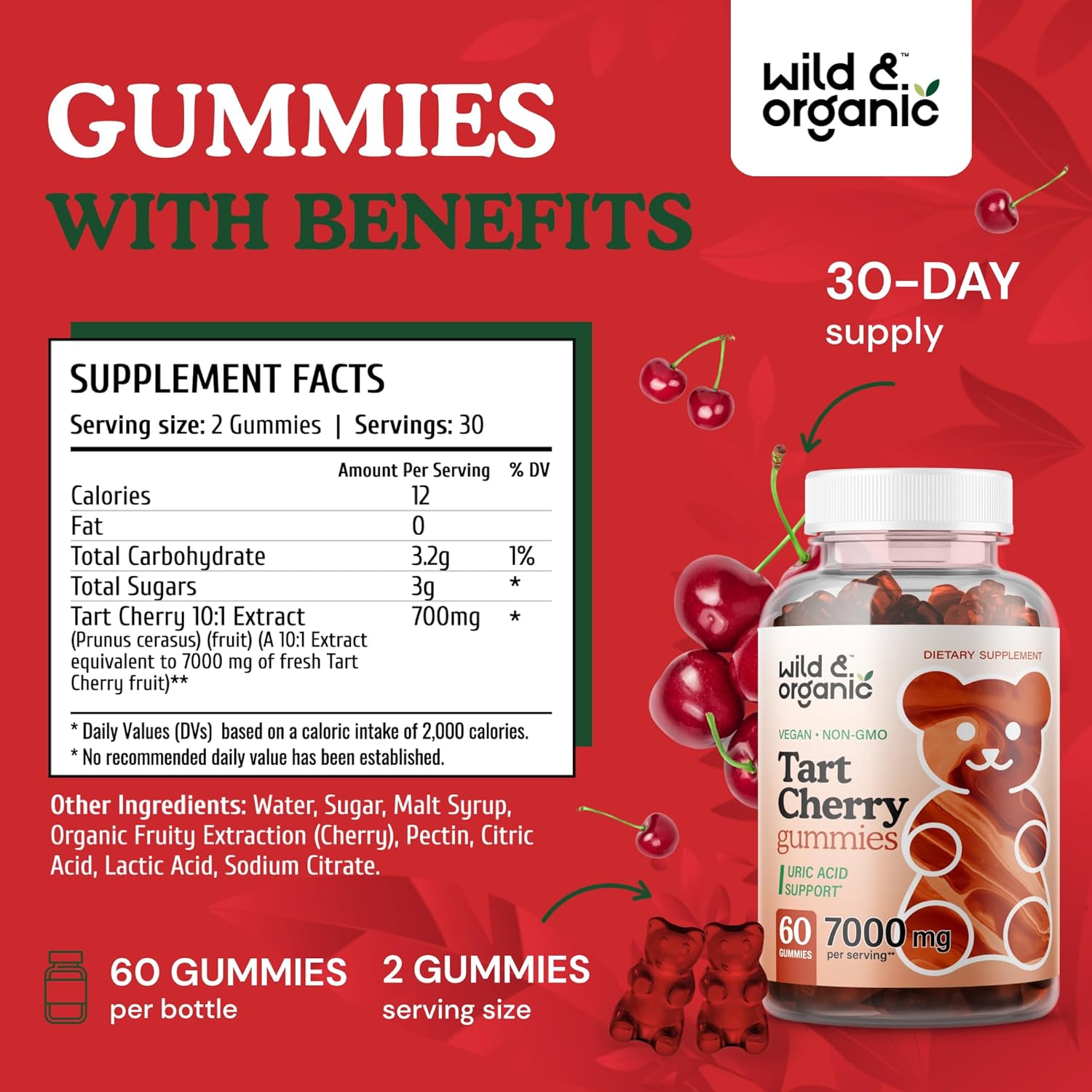 Organic Tart Cherry Gummies for Uric Acid Cleanse - 4 fl oz Bottle