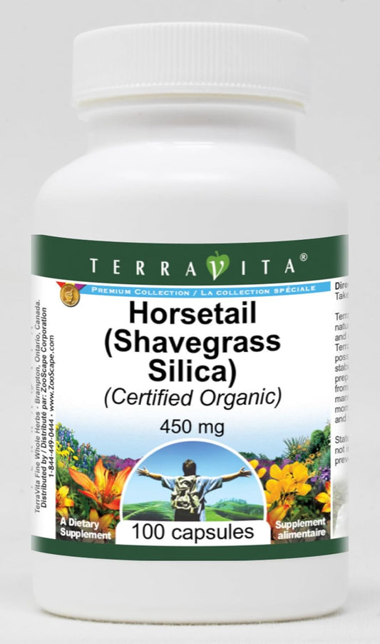 Organic Terravita Horsetail Shavegrass Silica Capsules - 900 mg (200 Capsules, Certified Organic)
