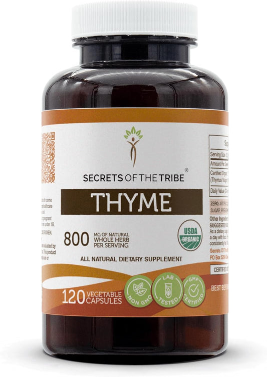 Organic Thyme Capsules - 800mg, 120 Count - Secrets of the Tribe