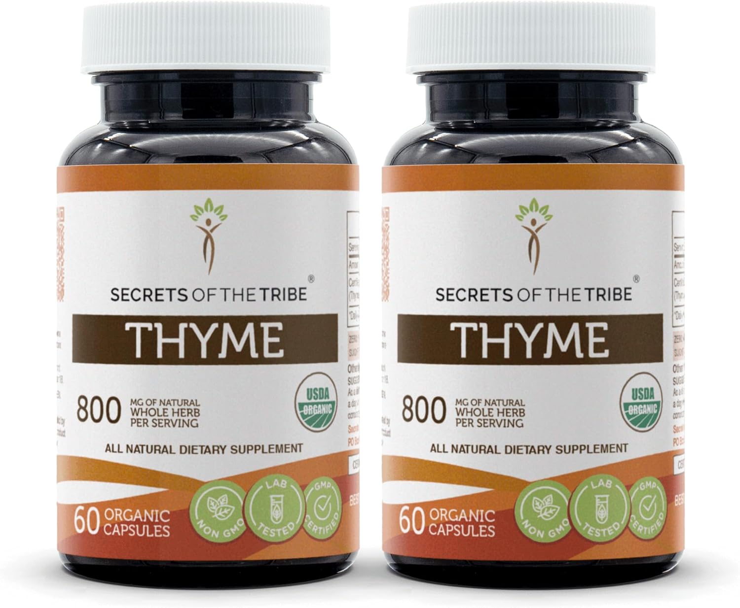 Organic Thyme Capsules: Secrets of the Tribe, 2x60 with USDA Thymus Vulgaris for Toni Effect