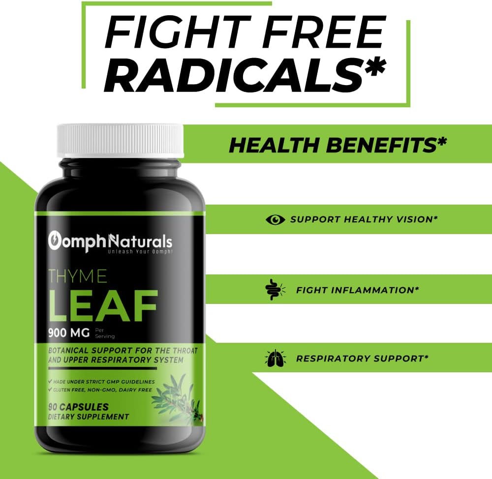 Organic Thyme Leaf Extract Capsules - 900mg Thymus Vulgaris, Non-GMO, Gluten Free Supplement for Respiratory Health - 90 Capsules