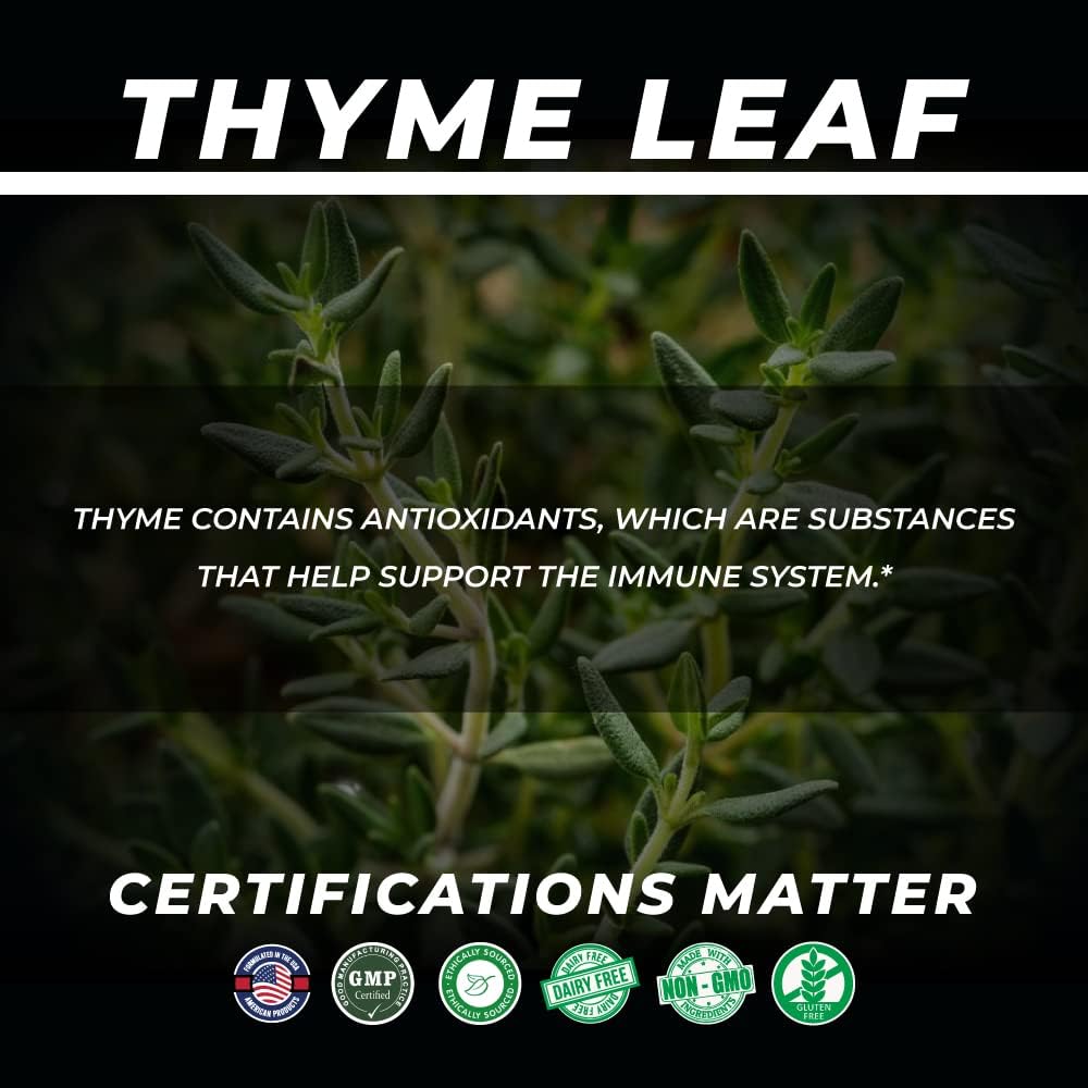 Organic Thyme Leaf Extract Capsules - 900mg Thymus Vulgaris, Non-GMO, Gluten Free Supplement for Respiratory Health - 90 Capsules
