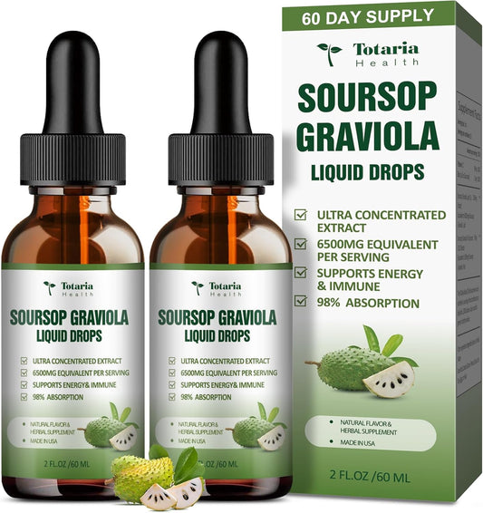 Organic Totaria Soursop Bitters Liquid Drops (2 Packs) for Digestive Health, Immunity, and Antioxidant Support - Non-GMO Vegan Formula with Guanabana Oil Leaf Extract