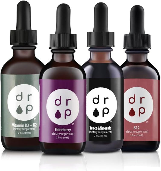 Organic Trace Minerals, Elderberry, Vitamin B12, and D3+K2 Drops Bundle for Immune Support
