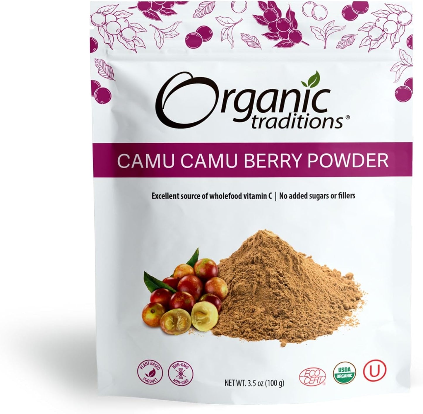 Organic Traditions Camu Camu Berry Powder 100g/3.5oz - Ideal Superfood for Smoothies and Recipes