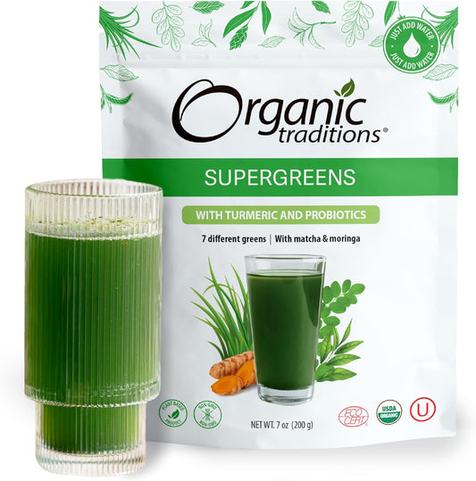 Organic Traditions Super Greens Powder with Turmeric - 200g Bag