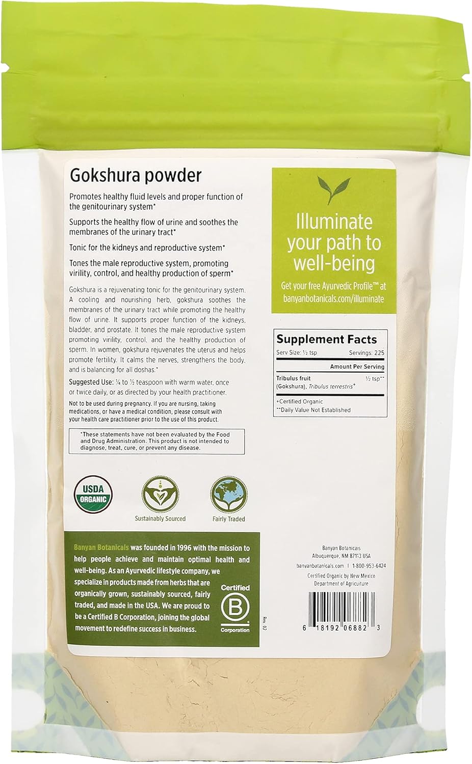 Organic Tribulus Terrestris Fruit Powder for Kidney & Adrenal Health, Stress, Male Vitality - ½lb - Non-GMO Fair Trade Certified