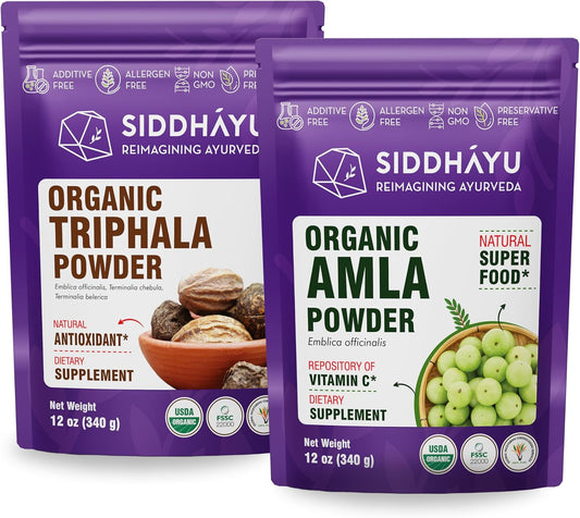 Organic Triphala and Amla Powder Bundle - 12 oz Each for Herbal Supplement Benefits