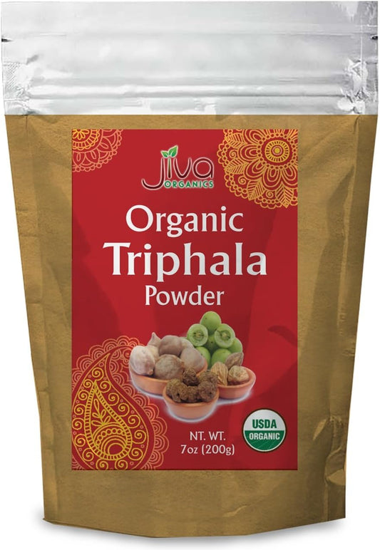 Organic Triphala Powder 7 oz Bag - Ground Amla, Bhibitaki, Haritaki Fruits Blend, 100% Natural, Non-GMO by Jiva Organics