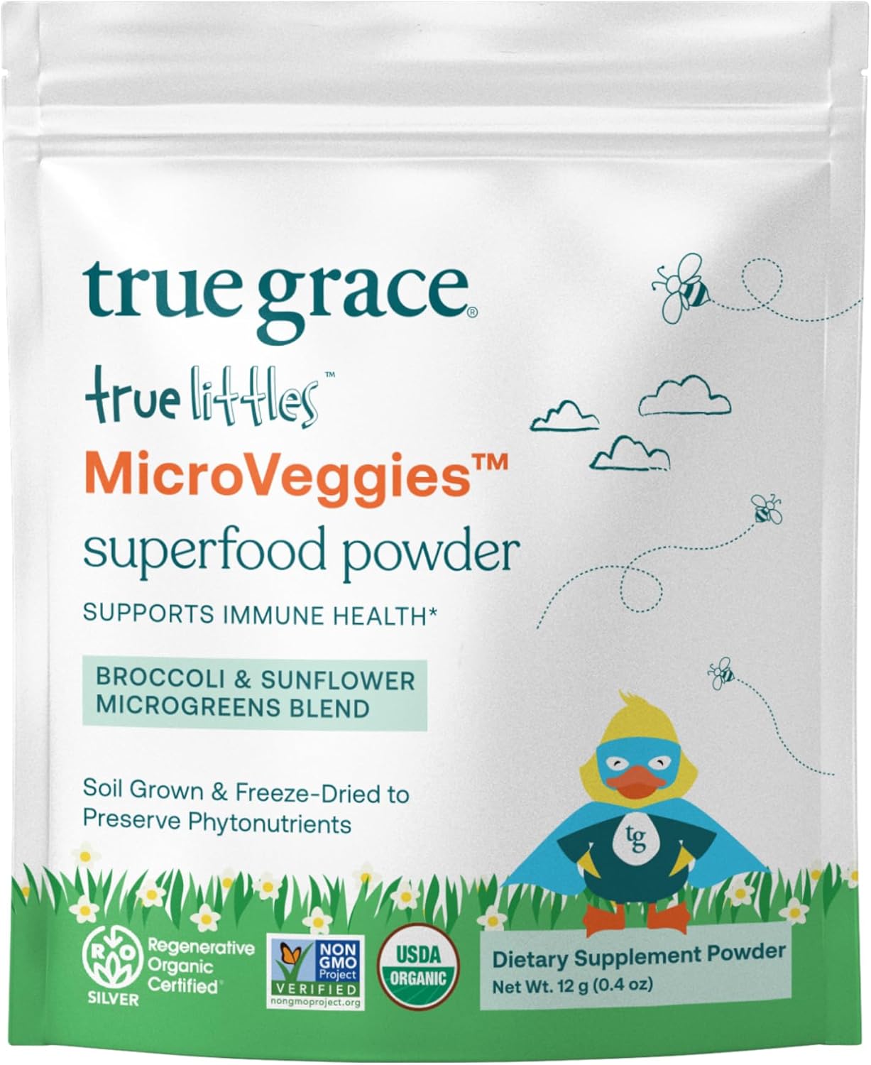 Organic True Grace True Littles MicroVeggies Superfood Powder for Kids - 0.4 oz - Immune Support - Gluten & Soy Free - Vegan - 30 Servings