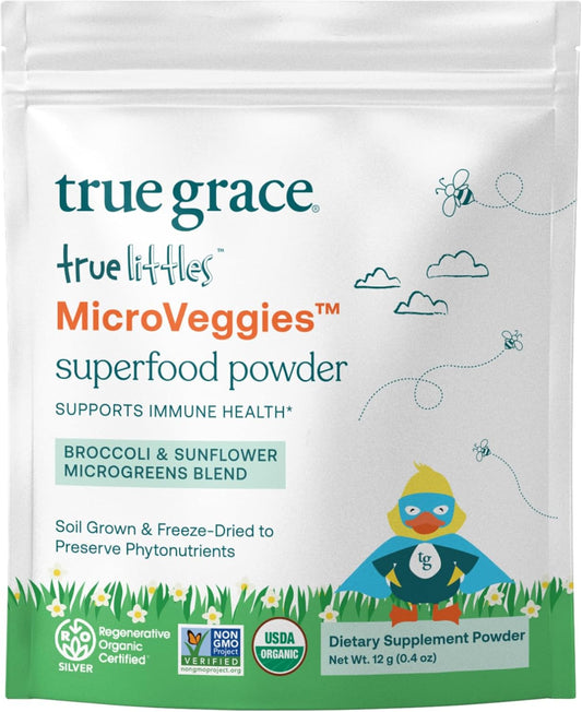 Organic True Grace True Littles MicroVeggies Superfood Powder for Kids - 0.4 oz - Immune Support - Gluten & Soy Free - Vegan - 30 Servings