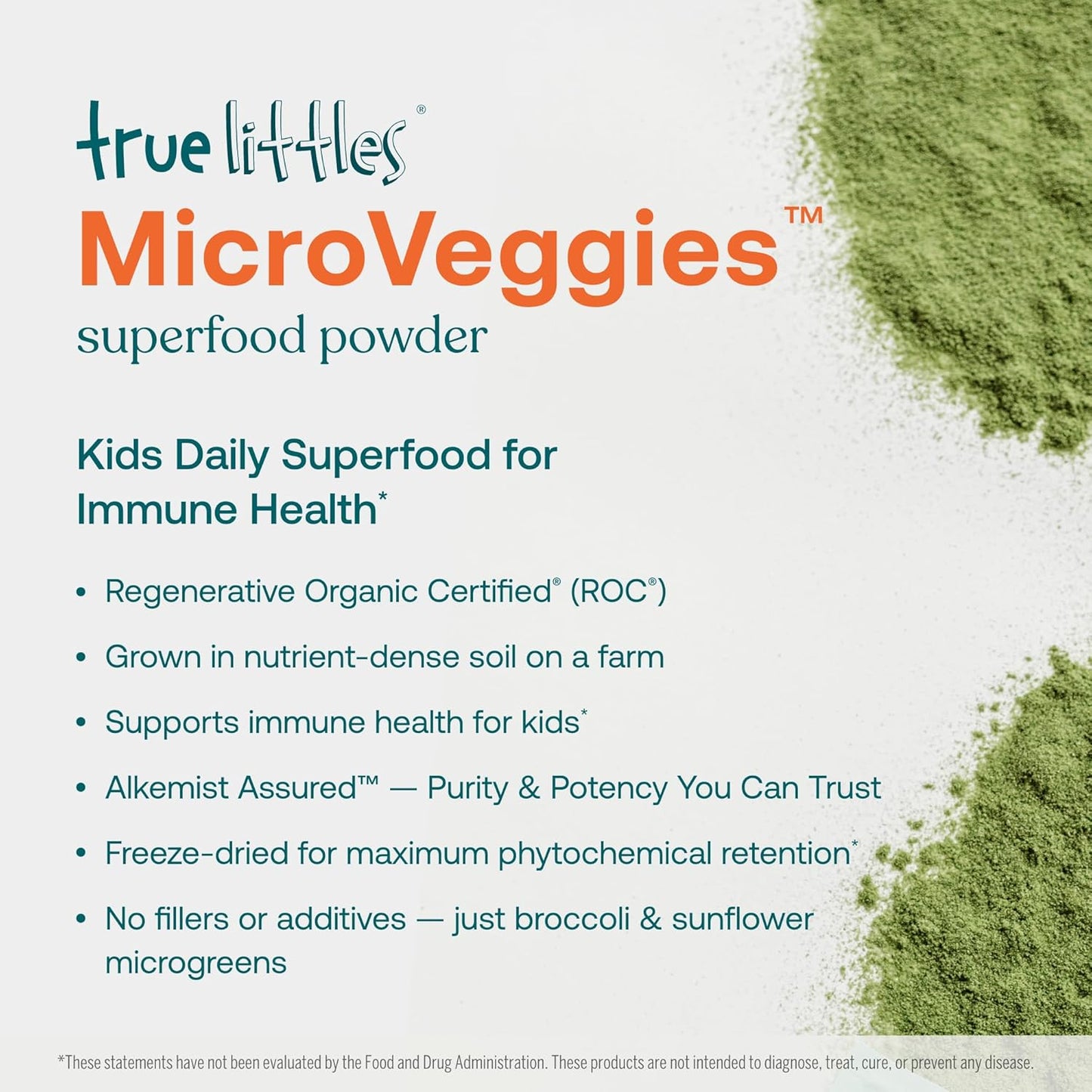 Organic True Grace True Littles MicroVeggies Superfood Powder for Kids - 0.4 oz - Immune Support - Gluten & Soy Free - Vegan - 30 Servings