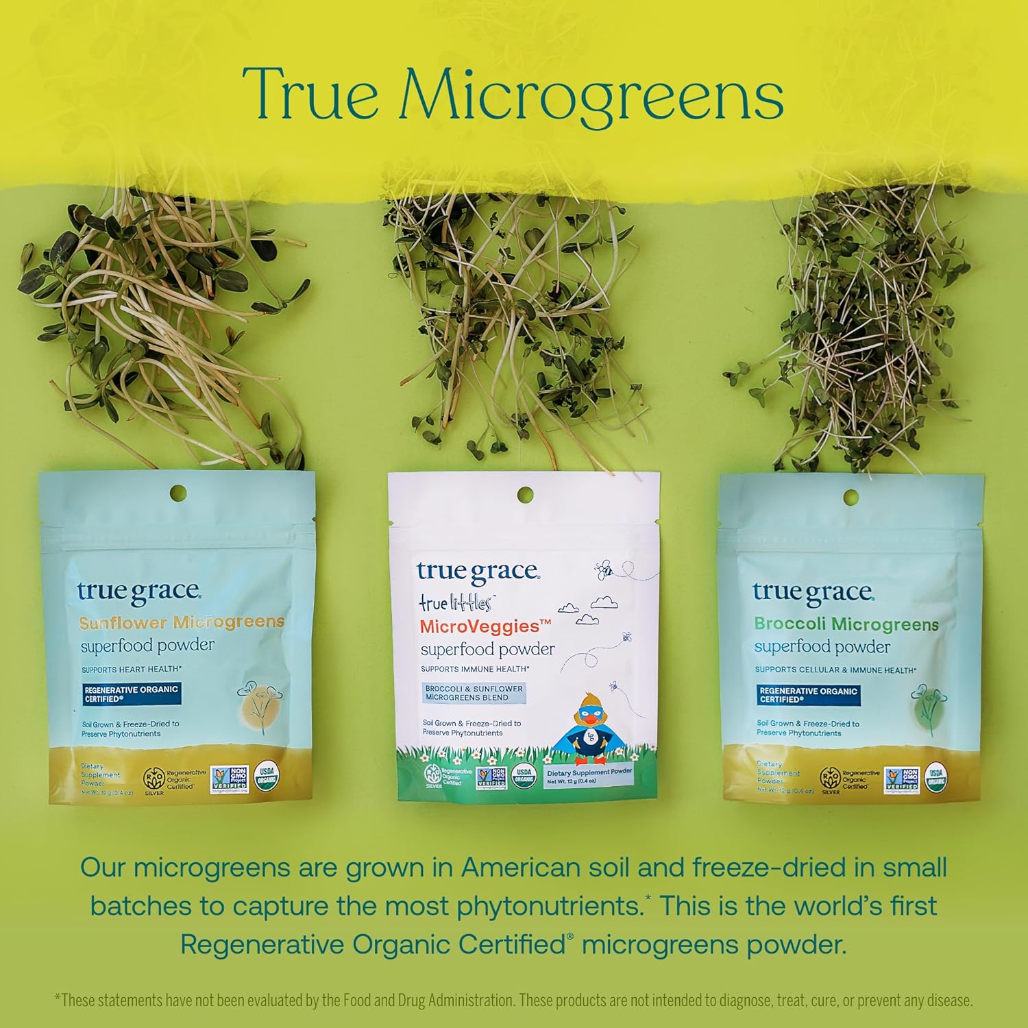 Organic True Grace True Littles MicroVeggies Superfood Powder for Kids - 0.4 oz - Immune Support - Gluten & Soy Free - Vegan - 30 Servings