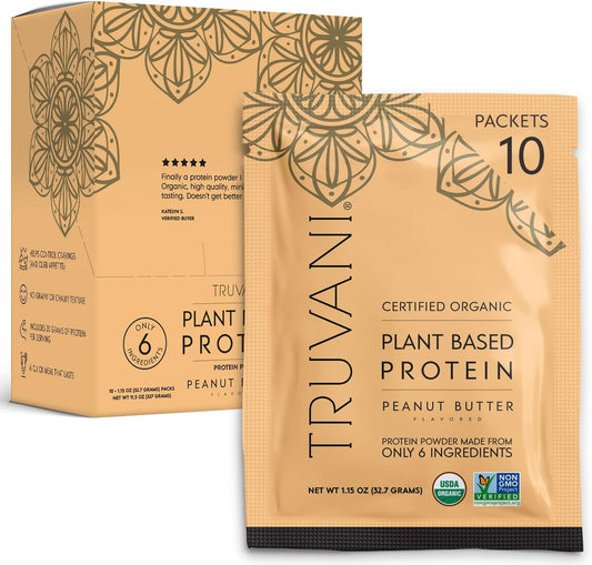 Organic Truvani Vegan Peanut Butter Pea Protein Powder Travel Packets - 20g Plant Based Protein, Keto Friendly, Gluten & Dairy Free - BoostGo Australia