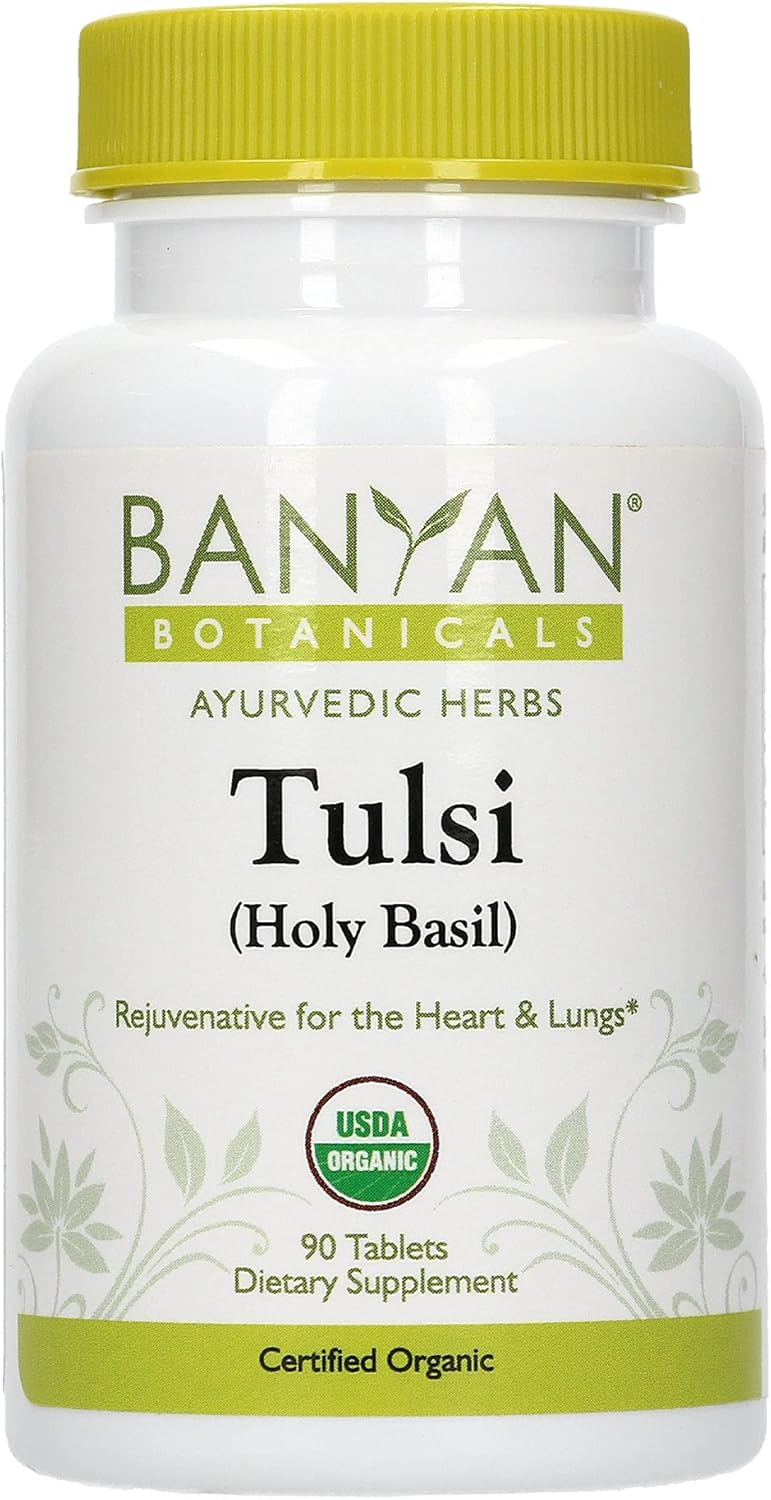 Organic Tulsi Tablets - Adaptogen Supplement for Lung, Heart, Digestive Health - Stress Relief & Inflammation Support - 90 ct.
