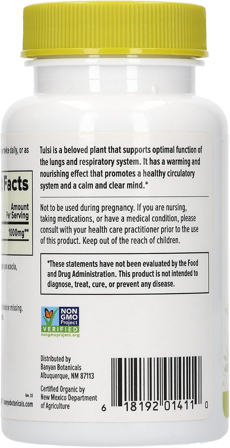 Organic Tulsi Tablets - Adaptogen Supplement for Lung, Heart, Digestive Health - Stress Relief & Inflammation Support - 90 ct.