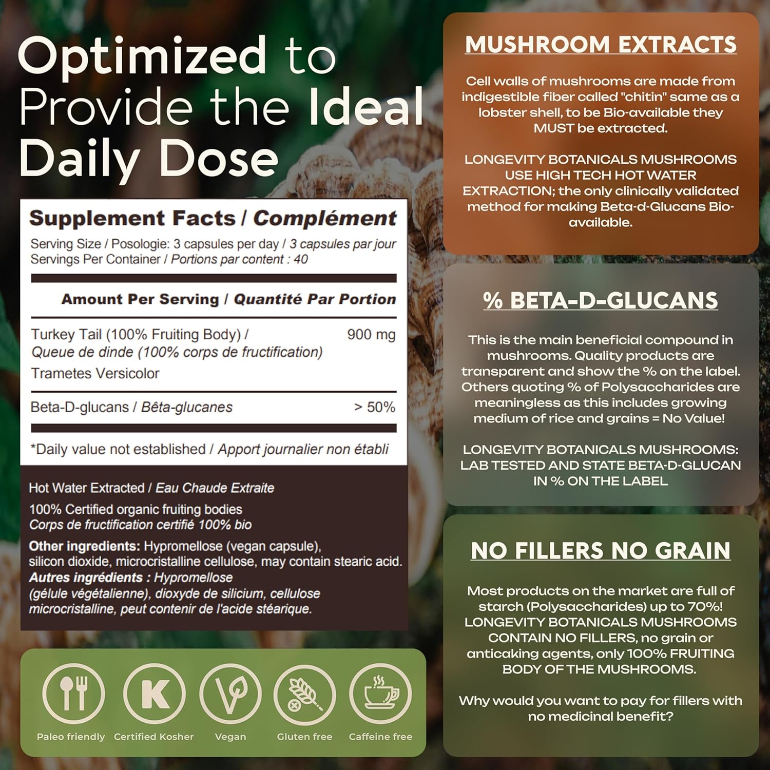 Organic Turkey Tail Mushroom Capsules - Ultra Concentrated Supplement for Immune and Digestive Health - 100% Fruiting Body - 120 Count